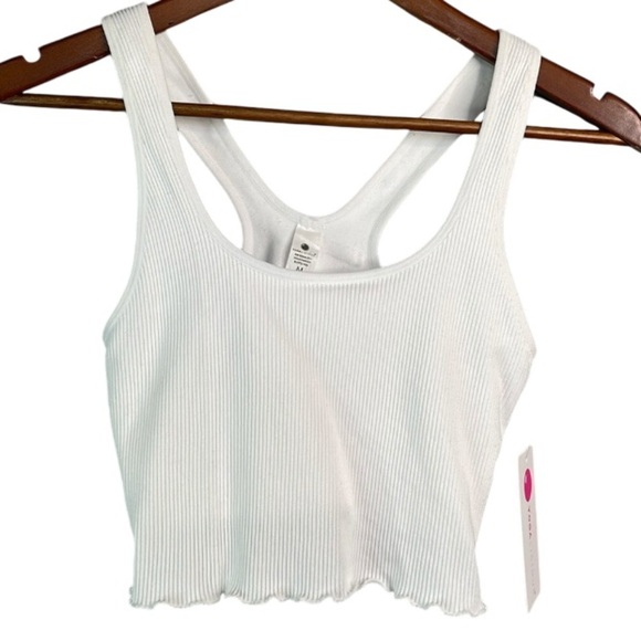 YOGALICIOUS NWT White Rib Seamless Hollywood Ruffle Bra Nylon Spandex Size M - Picture 2 of 10